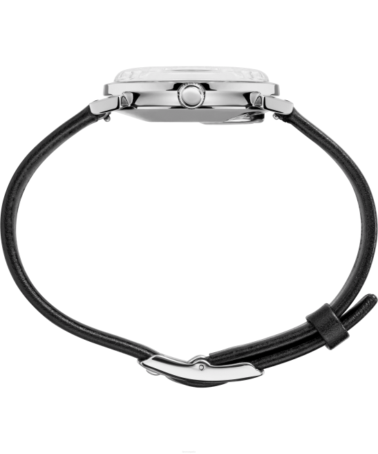 relojes | Q Timex Reloj con correa de cuero de 35 mm y fecha de reedición de 1978 acero inoxidable/negro/tono plateado hombres Z8X2294