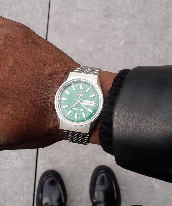 relojes | Q Timex Reloj reedición Falcon Eye de 38 mm con pulsera de acero inoxidable acero inoxidable/verde hombres Z8X2277