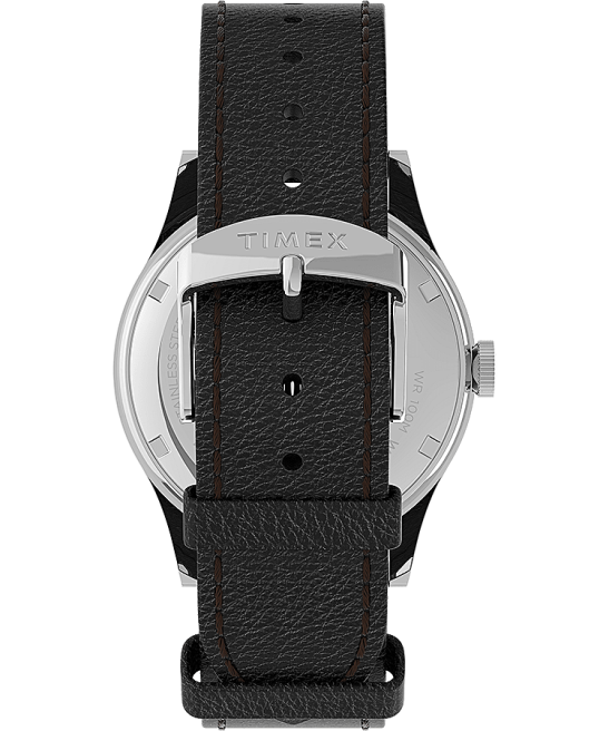 relojes | Timex Reloj Waterbury tradicional con fecha y día de 39 mm con correa de cuero acero inoxidable/negro/tono plateado hombres Z8X2289