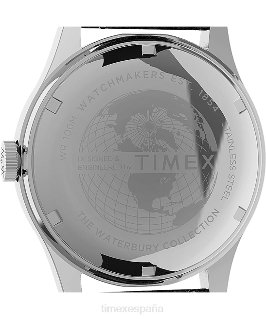 relojes | Timex Reloj Waterbury tradicional con fecha y día de 39 mm con correa de cuero acero inoxidable/negro/tono plateado hombres Z8X2289