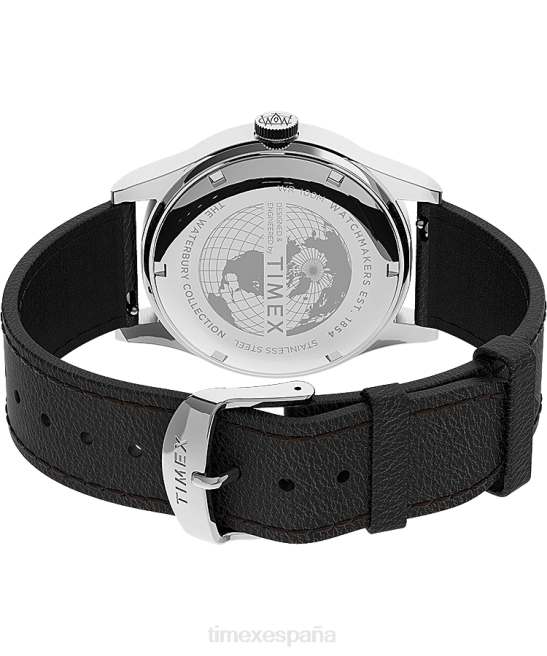 relojes | Timex Reloj Waterbury tradicional con fecha y día de 39 mm con correa de cuero acero inoxidable/negro/tono plateado hombres Z8X2289