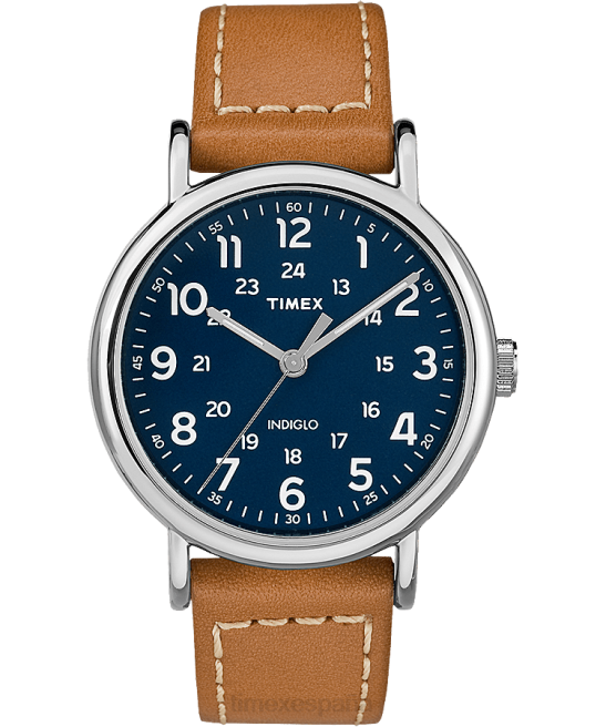 relojes | Timex Reloj Weekender de 2 piezas con correa de cuero de 40 mm. tono plateado/bronceado/azul hombres Z8X2310