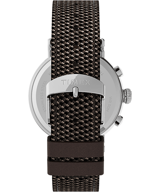 relojes | Timex Reloj cronógrafo estándar de 41 mm con correa de tela y piel. tono plateado/marrón/negro hombres Z8X2312