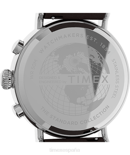 relojes | Timex Reloj cronógrafo estándar de 41 mm con correa de tela y piel. tono plateado/marrón/negro hombres Z8X2312