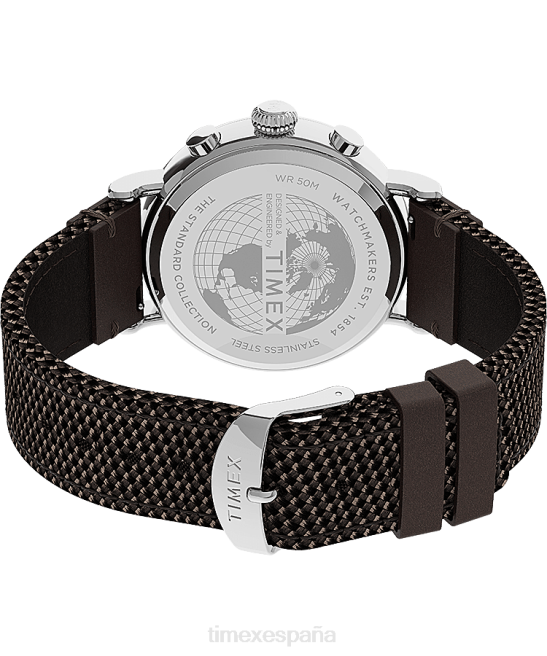 relojes | Timex Reloj cronógrafo estándar de 41 mm con correa de tela y piel. tono plateado/marrón/negro hombres Z8X2312