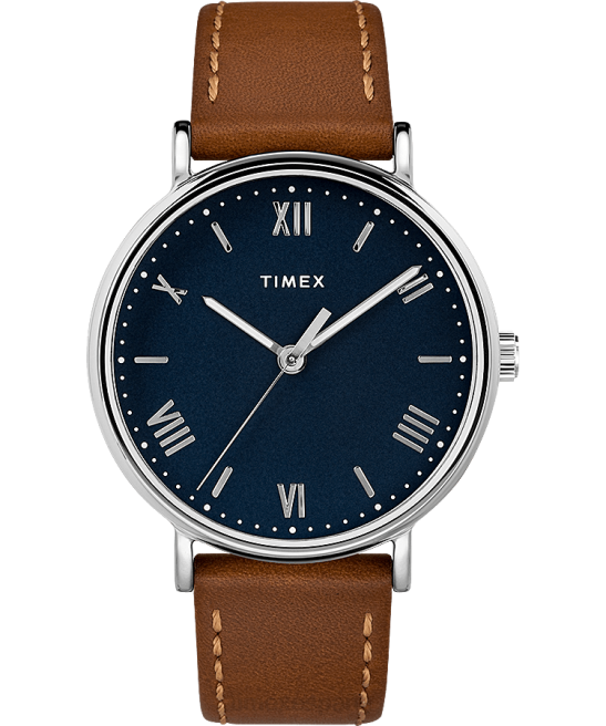 relojes | Timex reloj Southview de 41 mm con correa de cuero cromo/bronceado/azul hombres Z8X2285