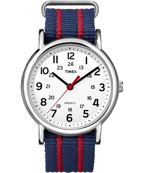 relojes | Timex reloj Weekender de 38 mm con correa de tela cromo/azul/blanco hombres Z8X2301