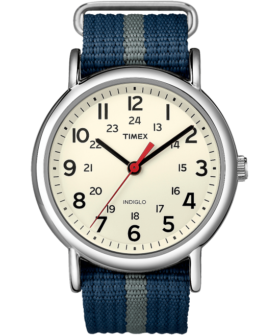 relojes | Timex reloj Weekender de 38 mm con correa de tela tono plateado/azul/blanco hombres Z8X2303
