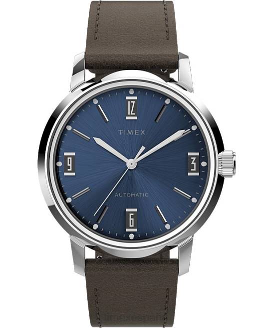 relojes | Timex Reloj Marlin automático de 40 mm con correa de piel. acero inoxidable/marrón/azul hombres Z8X254