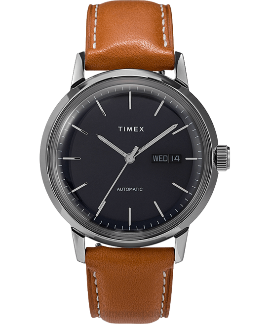 relojes | Timex Reloj Marlin automático de 40 mm con correa de piel. marrón/azul hombres Z8X260