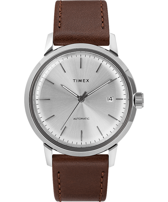 relojes | Timex Reloj Marlin automático de 40 mm con correa de piel. marrón/tono plateado hombres Z8X256