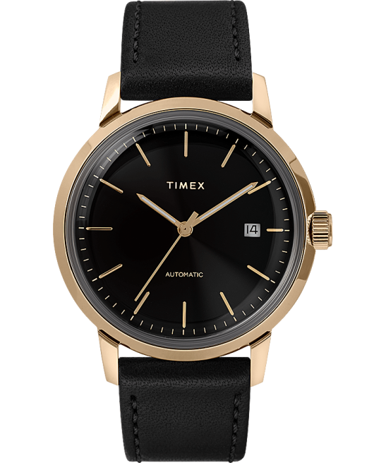 relojes | Timex Reloj Marlin automático de 40 mm con correa de piel. negro/dorado hombres Z8X259