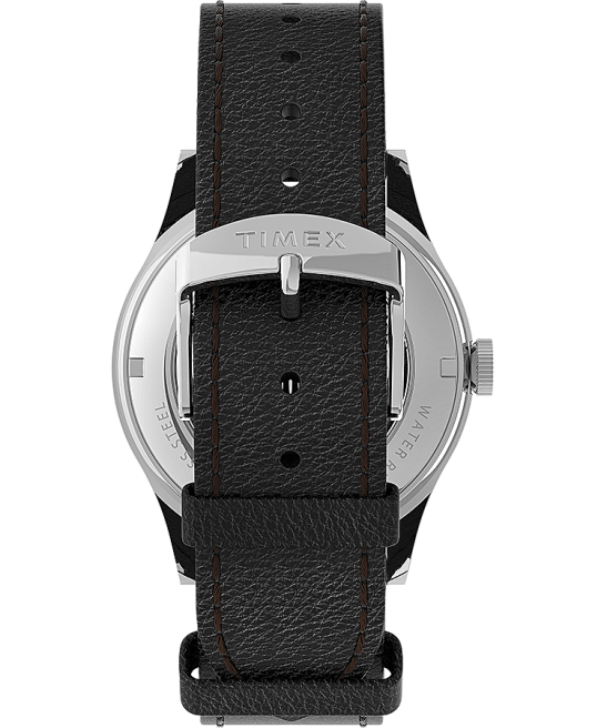 relojes | Timex Reloj Waterbury tradicional automático de 39 mm con correa de cuero. acero inoxidable/negro/tono plateado hombres Z8X258
