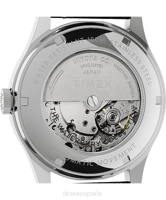 relojes | Timex Reloj Waterbury tradicional automático de 39 mm con correa de cuero. acero inoxidable/negro/tono plateado hombres Z8X258