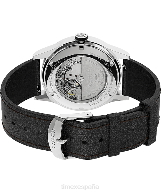 relojes | Timex Reloj Waterbury tradicional automático de 39 mm con correa de cuero. acero inoxidable/negro/tono plateado hombres Z8X258