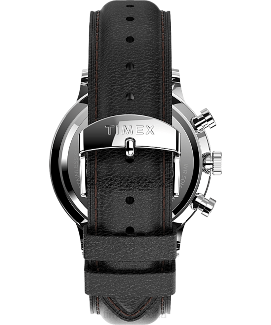 relojes | Timex Reloj cronógrafo clásico Waterbury de 40 mm con correa de cuero. acero inoxidable/negro/blanco hombres Z8X2106