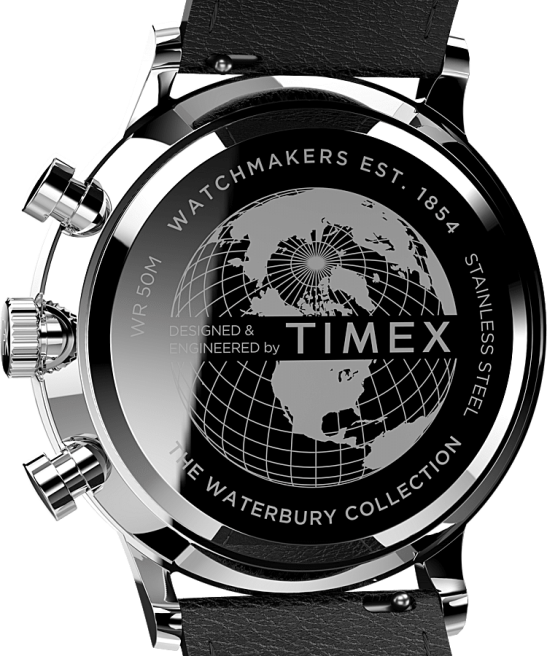 relojes | Timex Reloj cronógrafo clásico Waterbury de 40 mm con correa de cuero. acero inoxidable/negro/blanco hombres Z8X2106