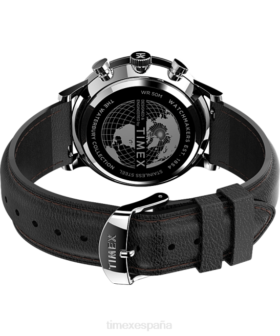relojes | Timex Reloj cronógrafo clásico Waterbury de 40 mm con correa de cuero. acero inoxidable/negro/blanco hombres Z8X2106