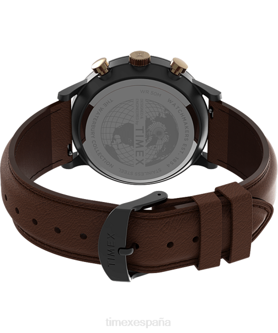 relojes | Timex Reloj cronógrafo clásico Waterbury de 40 mm con correa de cuero. bronce/marrón/azul hombres Z8X292