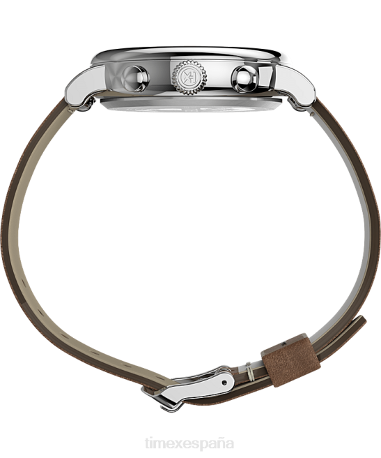 relojes | Timex Reloj cronógrafo estándar de 41 mm con correa de cuero. tono plateado/bronceado/azul hombres Z8X2102