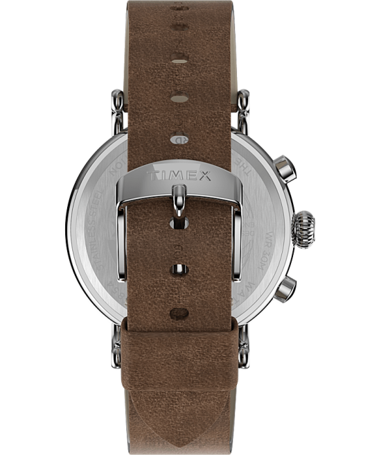 relojes | Timex Reloj cronógrafo estándar de 41 mm con correa de cuero. tono plateado/bronceado/azul hombres Z8X2102