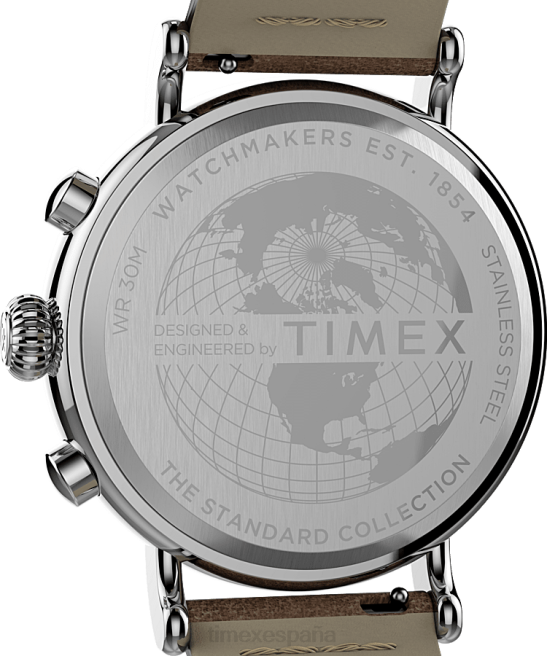relojes | Timex Reloj cronógrafo estándar de 41 mm con correa de cuero. tono plateado/bronceado/azul hombres Z8X2102