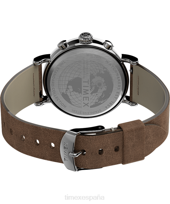 relojes | Timex Reloj cronógrafo estándar de 41 mm con correa de cuero. tono plateado/bronceado/azul hombres Z8X2102