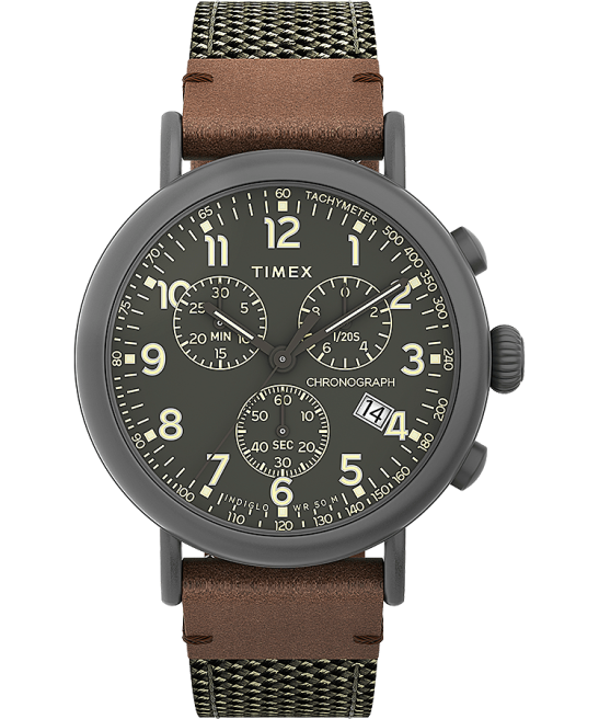 relojes | Timex Reloj cronógrafo estándar de 41 mm con correa de tela y piel. bronce/verde hombres Z8X296