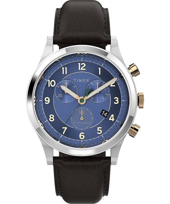 relojes | Timex Reloj cronógrafo tradicional Waterbury de 42 mm con correa de cuero. acero inoxidable/azul hombres Z8X283