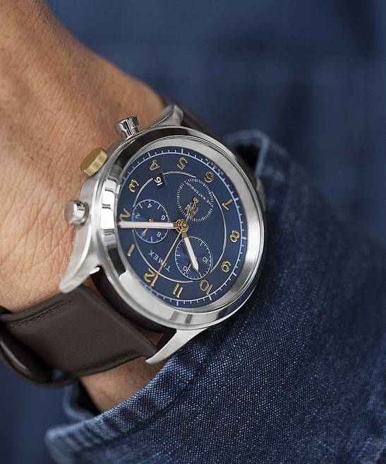 relojes | Timex Reloj cronógrafo tradicional Waterbury de 42 mm con correa de cuero. acero inoxidable/azul hombres Z8X283