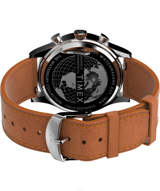relojes | Timex Reloj cronógrafo tradicional Waterbury de 42 mm con correa de cuero. tostado/negro hombres Z8X282