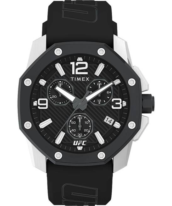 relojes | Timex Reloj ufc icon cronógrafo de 45 mm con correa de silicona. tono plateado/negro hombres Z8X2100