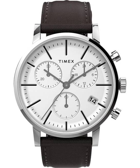 relojes | Timex reloj cronógrafo midtown de 40 mm con correa de cuero acero inoxidable/marrón/blanco hombres Z8X293