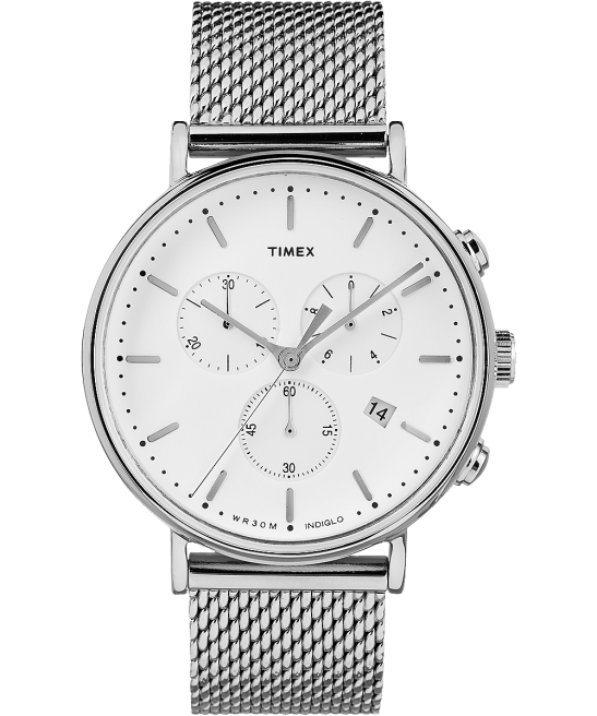 relojes | Timex reloj fairfield cronógrafo de 41 mm con correa de malla tono plateado/blanco hombres Z8X2104