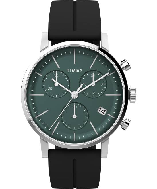 relojes | Timex reloj midtown cronógrafo de 40 mm con correa de caucho sintético acero inoxidable/negro/verde hombres Z8X285