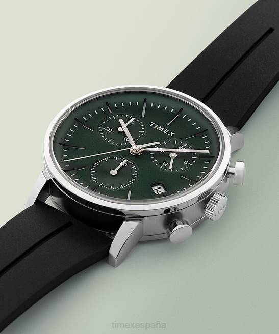 relojes | Timex reloj midtown cronógrafo de 40 mm con correa de caucho sintético acero inoxidable/negro/verde hombres Z8X285