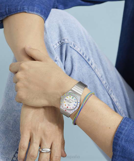 relojes | Q Timex reloj arcoíris de 36 mm con correa de expansión de acero inoxidable tono plateado hombres Z8X2152