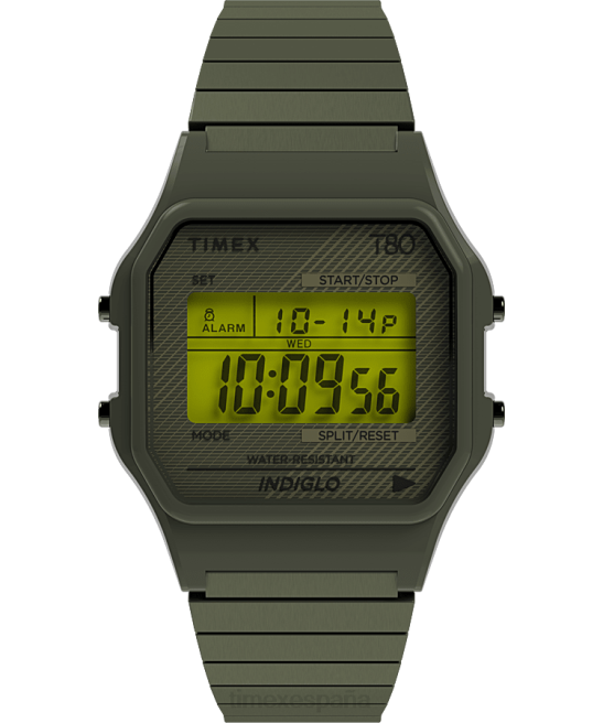 relojes | Timex Reloj con correa de expansión de acero inoxidable T80 de 34 mm con ajuste perfecto acero inoxidable/verde hombres Z8X2169