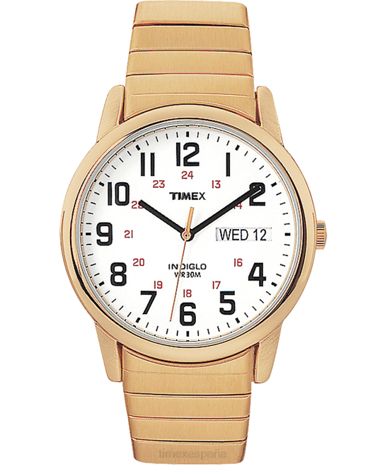 relojes | Timex reloj con correa de expansión de 35 mm y fecha del día de fácil lectura tono dorado/blanco hombres Z8X2150
