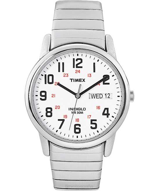 relojes | Timex reloj con correa de expansión de 35 mm y fecha del día de fácil lectura tono plateado/acero inoxidable/blanco hombres Z8X2147