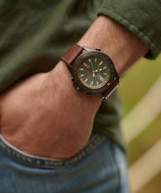 relojes | Timex Expedition North Tide-Temp-Compass Reloj de 43 mm con correa de cuero ecológico bronce/marrón/verde hombres Z8X2226