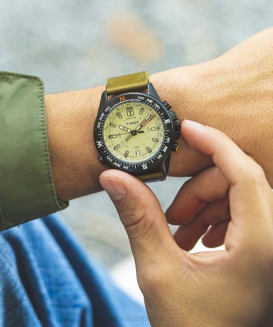 relojes | Timex Expedition North Tide-Temp-Compass Reloj de 43 mm con correa de cuero ecológico negro/natural hombres Z8X2235