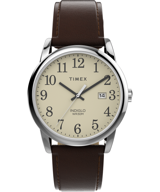 relojes | Timex Reloj Easy Reader de 38 mm con correa de cuero ajustable de una sola vez tono plateado/marrón/crema hombres Z8X2215
