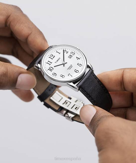 relojes | Timex Reloj Easy Reader de 38 mm con correa de cuero ajustable de una sola vez tono plateado/negro/blanco hombres Z8X2186