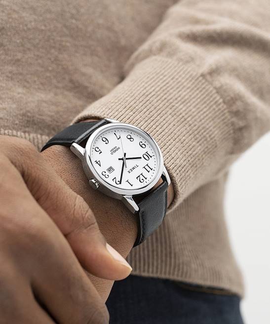 relojes | Timex Reloj Easy Reader de 38 mm con correa de cuero ajustable de una sola vez tono plateado/negro/blanco hombres Z8X2186