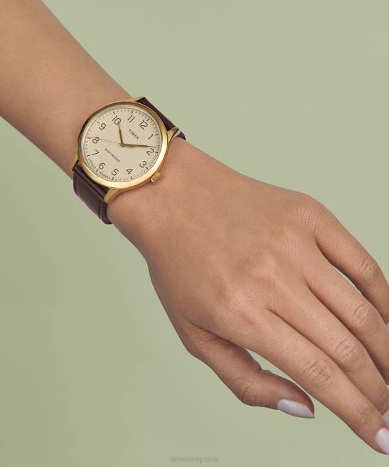 relojes | Timex Reloj Easy Reader de 40 mm con correa de cuero tono dorado/crema hombres Z8X2234