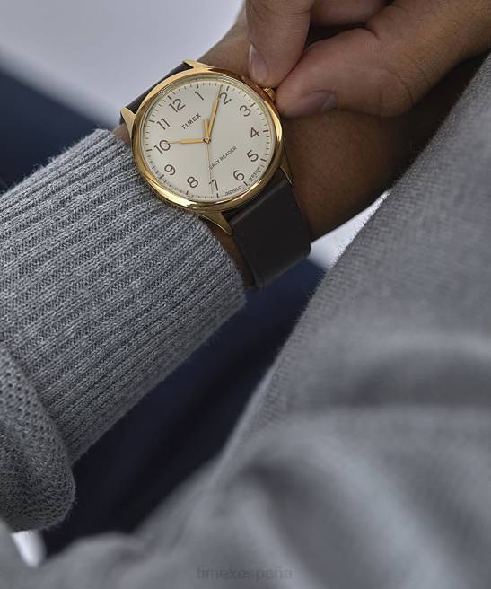 relojes | Timex Reloj Easy Reader de 40 mm con correa de cuero tono dorado/crema hombres Z8X2234