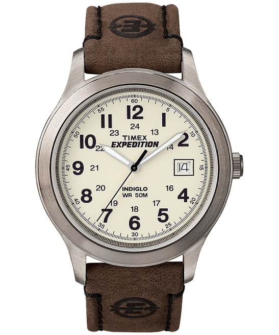 relojes | Timex Reloj Expedition Metal Field de 37 mm con correa de cuero tono plateado/marrón/natural hombres Z8X2223