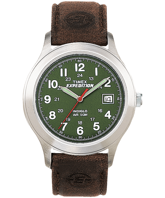relojes | Timex Reloj Expedition Metal Field de 39 mm con correa de cuero tono plateado/marrón/verde hombres Z8X2182