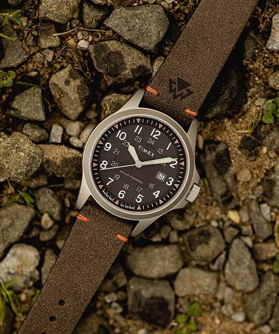 relojes | Timex Reloj Expedition North Field Solar de 41 mm con correa de cuero ecológico acero inoxidable/marrón/negro hombres Z8X2209